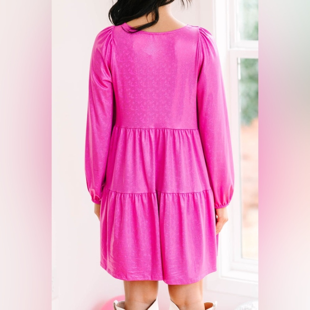 Peach love ca hot pink shimmery babydoll party dress size large - Picture 2 of 3